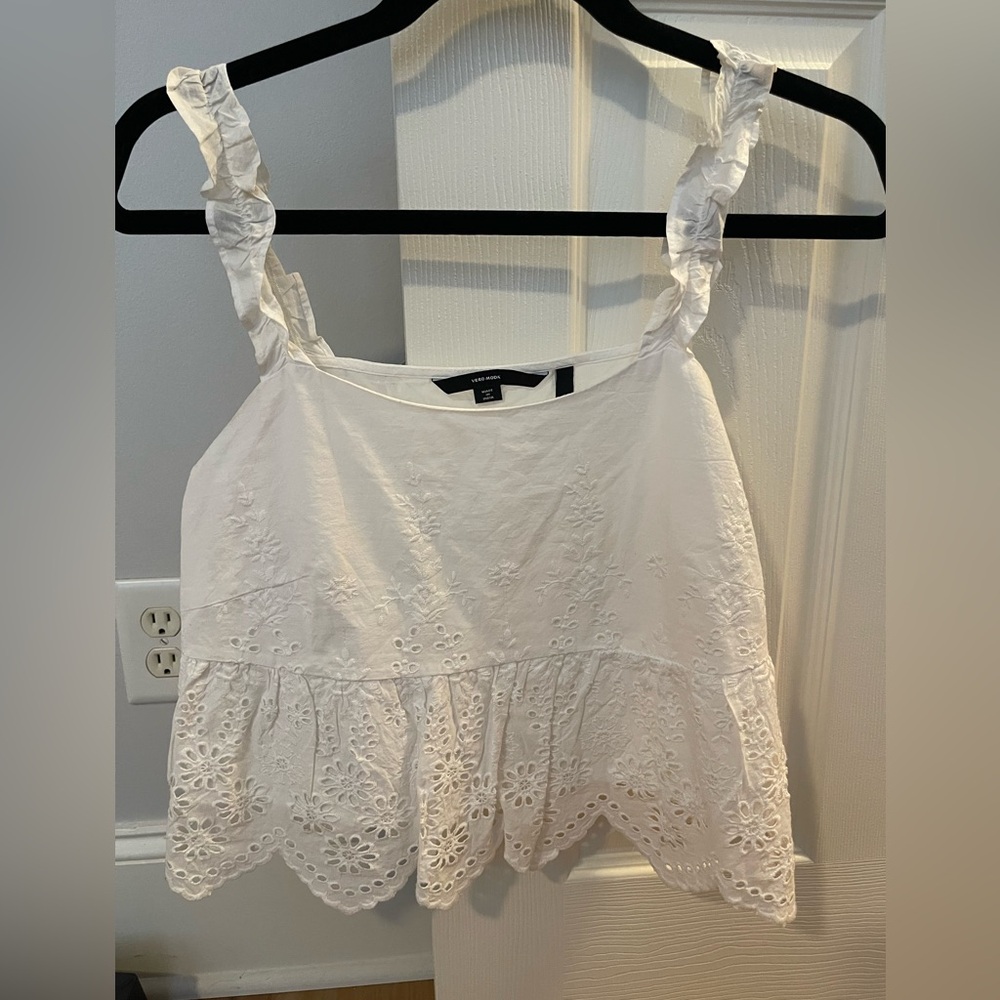 Vero Moda White Top Tank Embroidered 100% Cotton